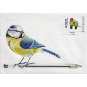 Art postal, oiseau sur enveloppe prete à poster